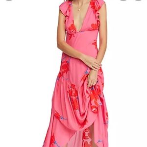 Free People BOHO She is waterfall hot pink maxi midi sundress sleeveless XS 0 2